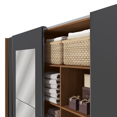 Guarda-Roupa Casal Eloy 3 Portas 4 Gavetas com Espelho Canela/Grafite - Kappesberg