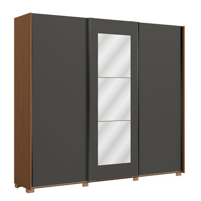Guarda-Roupa Casal Eloy 3 Portas 4 Gavetas com Espelho Canela/Grafite - Kappesberg