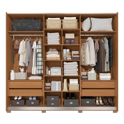 Guarda-Roupa Casal Eloy 3 Portas 4 Gavetas com Espelho Canela/Grafite - Kappesberg