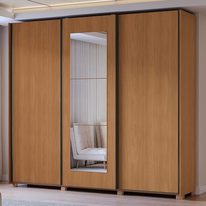 Guarda-Roupa Casal Eloy 3 Portas 4 Gavetas com Espelho Canela - Kappesberg