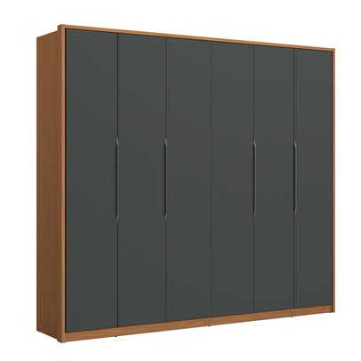 Guarda-Roupa Casal Velasco 6 Portas 4 Gavetas Canela/Grafite - Kappesberg