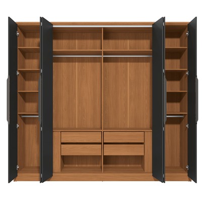 Guarda-Roupa Casal Velasco 6 Portas 4 Gavetas Canela/Grafite - Kappesberg