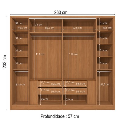 Guarda-Roupa Casal Velasco 6 Portas 4 Gavetas Canela - Kappesberg