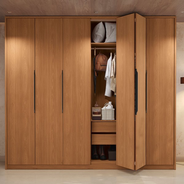 Guarda-Roupa Casal Velasco 6 Portas 4 Gavetas Canela - Kappesberg