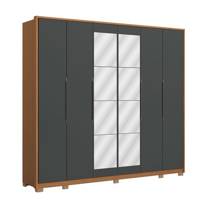 Guarda-Roupa Casal Vernet 6 Portas 4 Gavetas com Espelho Canela/Grafite - Kappesberg