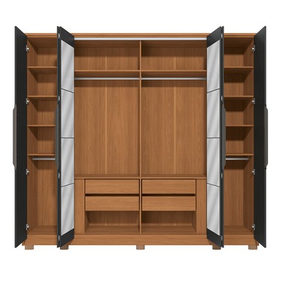 Guarda-Roupa Casal Vernet 6 Portas 4 Gavetas com Espelho Canela/Grafite - Kappesberg