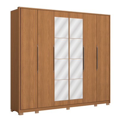 Guarda-Roupa Casal Vernet  6 Portas 4 Gavetas com Espelho Canela - Kappesberg