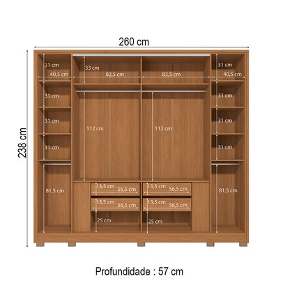 Guarda-Roupa Casal Vernet  6 Portas 4 Gavetas com Espelho Canela - Kappesberg