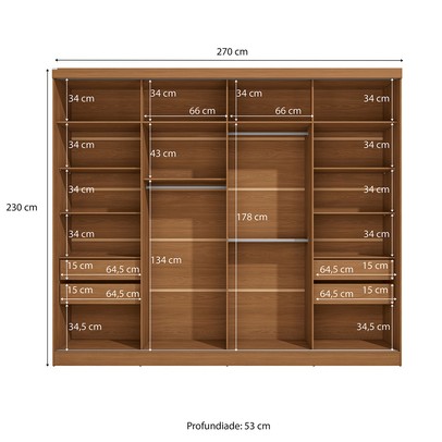 Guarda-Roupa Casal Benito 2 Portas 4 Gavetas Flex Canela/Grafite - Kappesberg