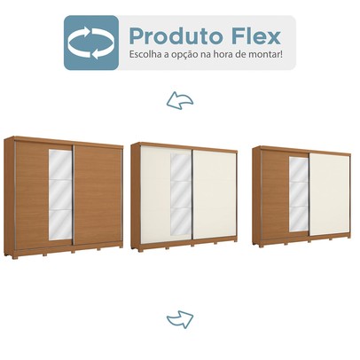 Guarda-Roupa Casal Villard 2 Portas 4 Gavetas com Espelho Flex Canela/Off White - Kappesberg