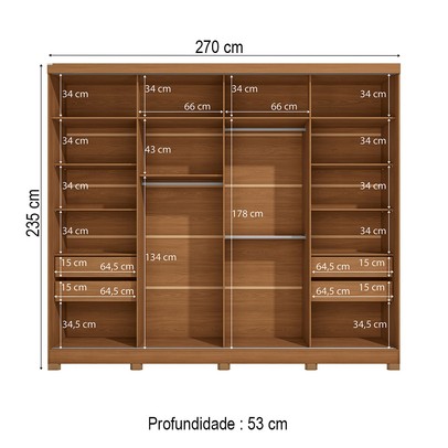 Guarda-Roupa Casal Villard 2 Portas 4 Gavetas com Espelho Flex Canela/Off White - Kappesberg
