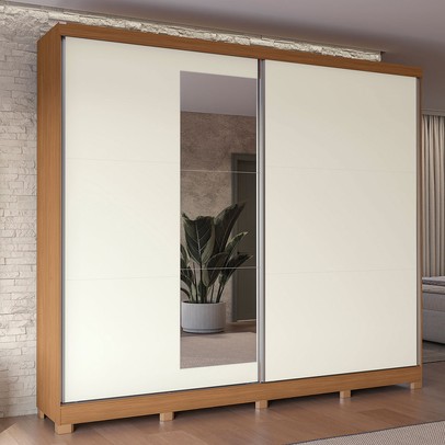 Guarda-Roupa Casal Villard 2 Portas 4 Gavetas com Espelho Flex Canela/Off White - Kappesberg