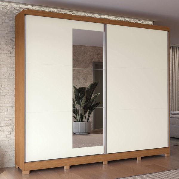 Guarda-Roupa Casal Villard 2 Portas 4 Gavetas com Espelho Flex Canela/Off White - Kappesberg