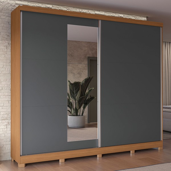 Guarda-Roupa Casal Villard 2 Portas 4 Gavetas com Espelho Flex Canela/Grafite - Kappesberg