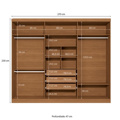 Guarda-Roupa Casal Beaumont 6 Portas 3 Gavetas Canela/Off White - Kappesberg