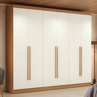 Guarda-Roupa Casal Beaumont 6 Portas 3 Gavetas Canela/Off White - Kappesberg
