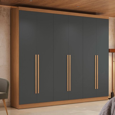 Guarda-Roupa Casal Beaumont 6 Portas 3 Gavetas Canela/Grafite - Kappesberg