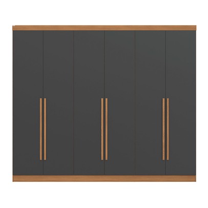 Guarda-Roupa Casal Beaumont 6 Portas 3 Gavetas Canela/Grafite - Kappesberg