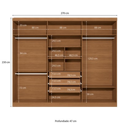 Guarda-Roupa Casal Beaumont 6 Portas 3 Gavetas Canela/Grafite - Kappesberg