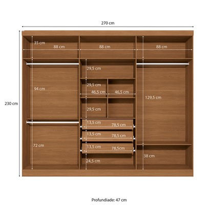 Guarda-Roupa Casal Beaumont 6 Portas 3 Gavetas Canela - Kappesberg
