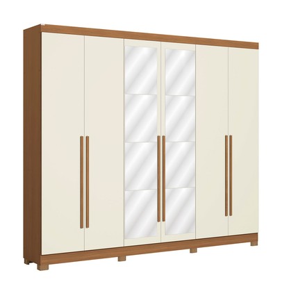 Guarda-Roupa Casal Girard 6 Portas 3 Gavetas com Espelho Canela/Off White - Kappesberg