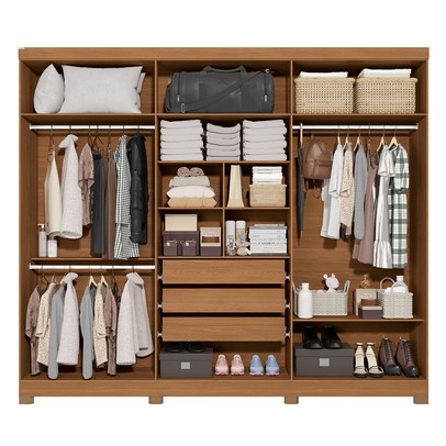 Guarda-Roupa Casal Girard 6 Portas 3 Gavetas com Espelho Canela/Off White - Kappesberg