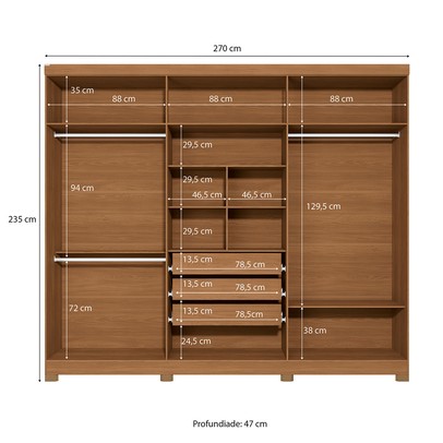 Guarda-Roupa Casal Girard 6 Portas 3 Gavetas com Espelho Canela/Off White - Kappesberg