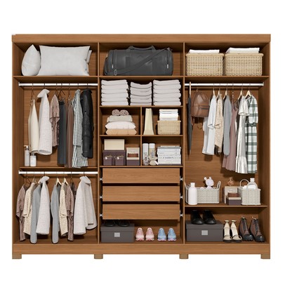 Guarda-Roupa Casal Girard  6 Portas 3 Gavetas com Espelho Canela/Grafite - Kappesberg