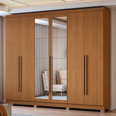 Guarda-Roupa Casal Girard 6 Portas 3 Gavetas com Espelho Canela - Kappesberg