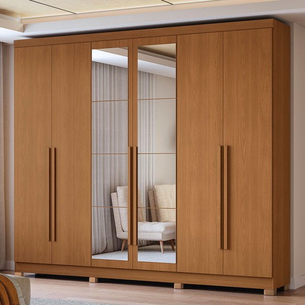 Guarda-Roupa Casal Girard 6 Portas 3 Gavetas com Espelho Canela - Kappesberg