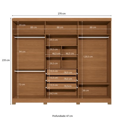 Guarda-Roupa Casal Girard 6 Portas 3 Gavetas com Espelho Canela - Kappesberg