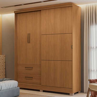 Guarda-Roupa Casal Baume 3 Portas 2 Gavetas Canela - Kappesberg