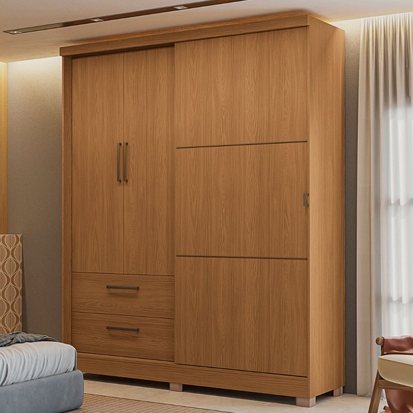 Guarda-Roupa Casal Baume 3 Portas 2 Gavetas Canela - Kappesberg