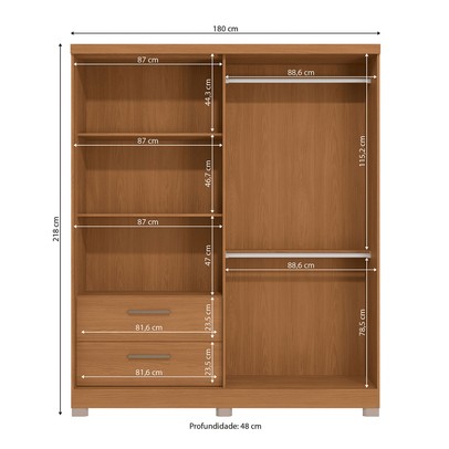 Guarda-Roupa Casal Baume 3 Portas 2 Gavetas Canela - Kappesberg