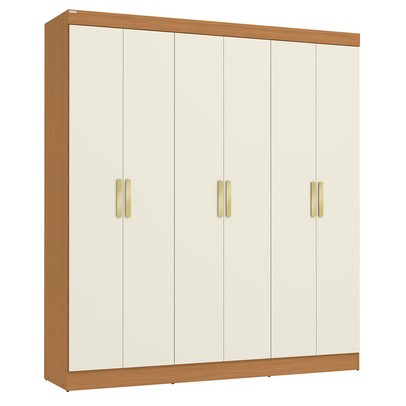Guarda-Roupa Casal Baume 6 Portas 2 Gavetas Canela/Off White - Kappesberg