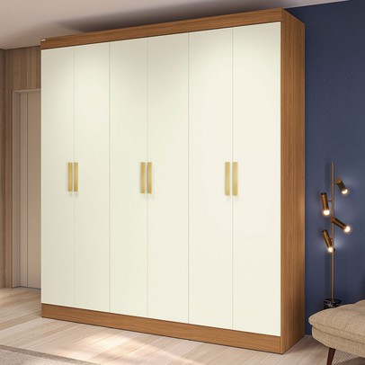 Guarda-Roupa Casal Baume 6 Portas 2 Gavetas Canela/Off White - Kappesberg