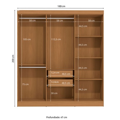 Guarda-Roupa Casal Baume 6 Portas 2 Gavetas Canela/Off White - Kappesberg