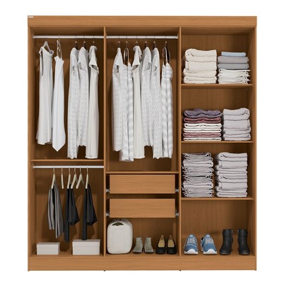 Guarda-Roupa Casal Baume 6 Portas 2 Gavetas Canela/Off White - Kappesberg