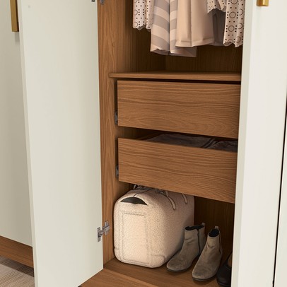 Guarda-Roupa Casal Baume 6 Portas 2 Gavetas Canela/Off White - Kappesberg