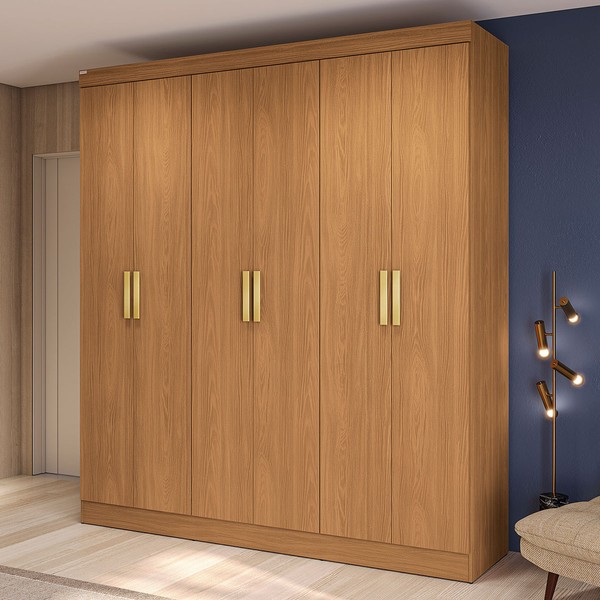 Guarda-Roupa Casal Baume 6 Portas 2 Gavetas Canela - Kappesberg