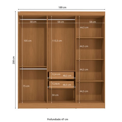Guarda-Roupa Casal Baume 6 Portas 2 Gavetas Canela - Kappesberg