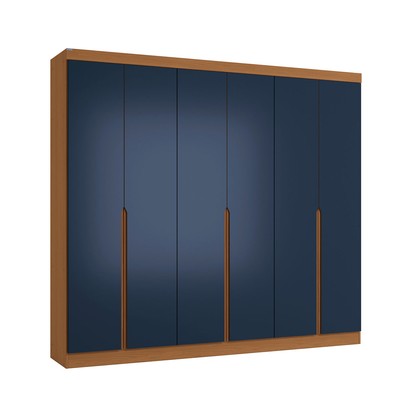 Guarda-Roupa Casal Marino 6 Portas 4 Gavetas Canela/Azul - Kappesberg