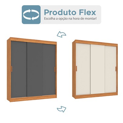 Guarda-Roupa Casal Capri 3 Portas 4 Gavetas Flex Cinamomo/Grafite/Off White - Fellicci