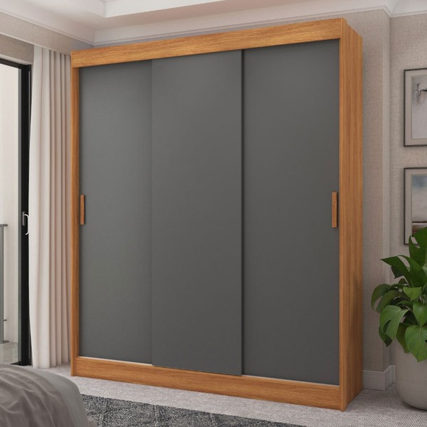 Guarda-Roupa Casal Capri 3 Portas 4 Gavetas Flex Cinamomo/Grafite/Off White - Fellicci