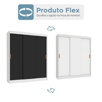 Guarda-Roupa Casal Capri 3 Portas 4 Gavetas Flex Branco/Preto - Fellicci