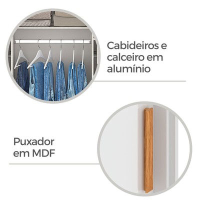 Guarda-Roupa Casal Capri 3 Portas 4 Gavetas Flex Branco/Preto - Fellicci