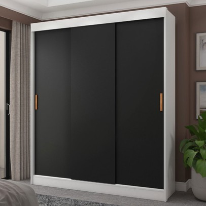 Guarda-Roupa Casal Capri 3 Portas 4 Gavetas Flex Branco/Preto - Fellicci