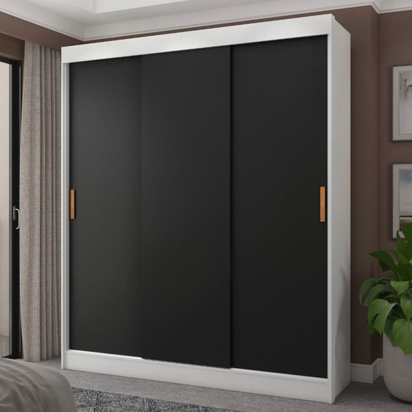Guarda-Roupa Casal Capri 3 Portas 4 Gavetas Flex Branco/Preto - Fellicci