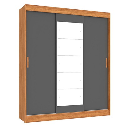 Guarda-Roupa Casal Capri 3 Portas 4 Gavetas com Espelho Flex Cinamomo/Grafite/Off White - Fellicci