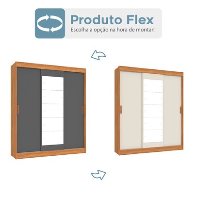 Guarda-Roupa Casal Capri 3 Portas 4 Gavetas com Espelho Flex Cinamomo/Grafite/Off White - Fellicci